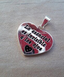 DIJE DE ACERO BLANCO  CORAZON 30 X 23 MM CON LEYENDA DEL PRINCIPITO