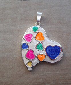 DIJE DE ACERO BLANCO CORAZON ESMALTADO 35 X 40 MM