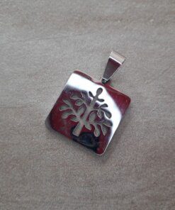 DIJE DE ACERO CHAPA CUADRADA 20 MM CON ARBOL DE LA VIDA CALADO