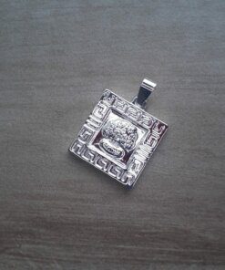 DIJE DE ACERO BLANCO MEDALLA CUADRADA 25 MM ARBOL DE LA VIDA CON BORDE