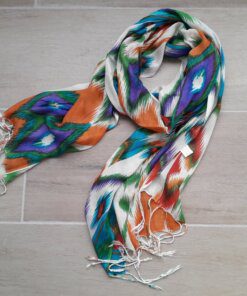 PASHMINA HINDU FONDO BLANCO CON PINCELADAS EN COLOR 60X180CM.