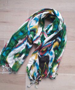 PASHMINA HINDU FONDO BLANCO CON PINCELADAS EN COLOR 60X180CM.