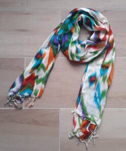 PASHMINA HINDU FONDO BLANCO CON PINCELADAS EN COLOR 60X180CM.