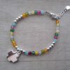 PULSERA DE ACERO BLANCO CON MOSTACILLAS Y BOLITAS 4 MM Y DIJE CRUZ CON NÁCAR