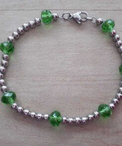 PULSERA DE ACERO BOLITA 4 MM CON MOSTACILLA VERDE. LARGO 20 CM