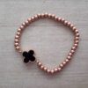 PULSERA DE ACERO DORADO ROSE ELASTIZADA DE BOLITAS 3 MM CON DIJE BICOLOR