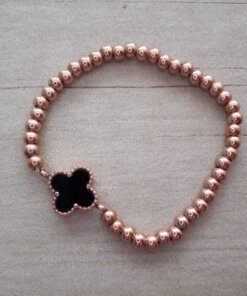 PULSERA DE ACERO DORADO ROSE ELASTIZADA DE BOLITAS 3 MM CON DIJE BICOLOR