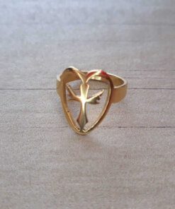 PACK 6 UNIDADES DE ANILLOS DE ACERO DORADO CORAZÓN CRUZ