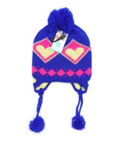 GORRO COYA INFANTIL, 2 a 4 AÑOS AZUL CON CORAZONES Y POMPÓN