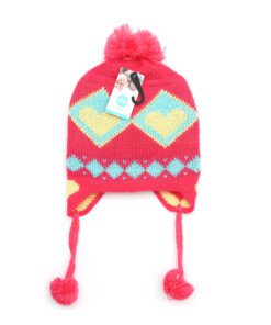 GORRO COYA INFANTIL, 2 a 4 AÑOS CORAL CON CORAZONES Y POMPÓN