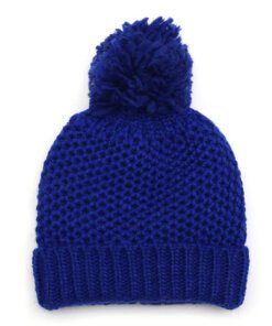 GORRO TEJIDO DAMA TRAMA PANAL COLOR AZUL CON POMPÓN