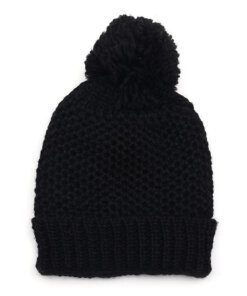 GORRO TEJIDO DAMA TRAMA PANAL COLOR NEGRO CON POMPÓN