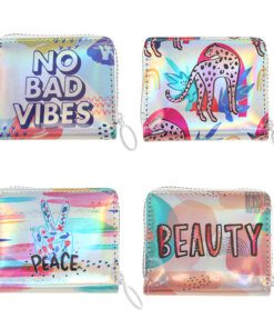 Billetera Teen corta de holograma estampado 9 x 2,5 cm