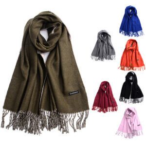 BUFANDA  LISA REVERSIBLE BORDO Y ROJA, CON FLECOS. TAMAÑO 60. x 180 CM