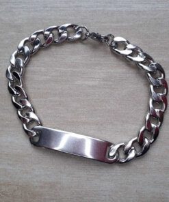 PULSERA DE ACERO GRUMET 2.5 CON CHAPA PARA GRABAR DE 9 X 30 MM. LARGO 22 CM