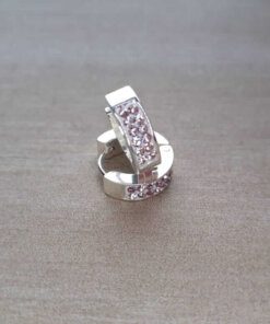 ARO DE ACERO BLANCO ARGOLLA CON BISAGRA 4 MM X 13 MM CON STRASS BLANCO
