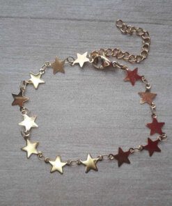 PULSERA DE ACERO DORADO ESLABÓN CONECTOR ESTRELLA. LARGO 17,5 + 4 CM EXT.