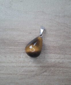 DIJE DE ACERO DE PIEDRA OJO DE TIGRE EN FORMA DE GOTA. 14 X 20 MM