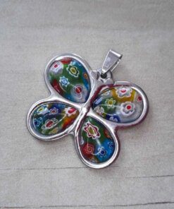 DIJE DE ACERO MARIPOSA MURANO VERDE. 37 X 34 MM