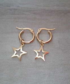 ARO DE ACERO DORADO ARGOLLA 14 MM CON ESTRELLA CALADA