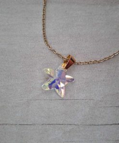 COLGANTE DE ACERO DORADO ESLABÓN ESPEJITO 0.4 CON ESTRELLA DE MAR TORNASOL. LARGO 41 CM + 5 CM EXT