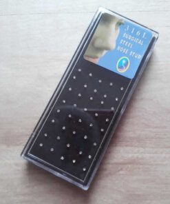 CAJA DE PIERCING DE NARIZ CON RULO STRASS MEDIANO BLANCO X 40 UNIDADES