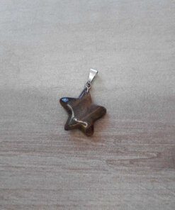 DIJE DE ACERO PIEDRA OJO DE TIGRE EN FORMA DE ESTRELLA. 20 MM