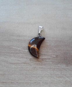 DIJE DE ACERO DE PIEDRA OJO DE TIGRE EN FORMA DE LUNA. 10 X 20 MM