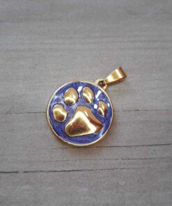 DIJE DE ACERO DORADO MEDALLA 25 MM ESMALTADA VIOLETA CON HUELLA