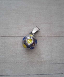 DIJE DE ACERO PELOTA FÚTBOL 13 MM  ESMALTADA AZUL Y AMARILLO