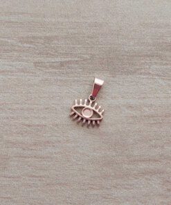 DIJE DE ACERO ROSÉ OJO TURCO. 13 X 12 MM