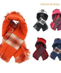 Pañuelo cuadrado reversible tejido cuadrille con flecos 120 X 120 CM