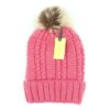 GORRO TEJIDO DAMA LISO. COLOR ROSA CON PIEL EN SU INTERIOR Y POMPÓN DE PIEL