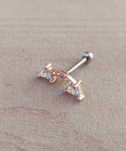 ARO ACERO ROSÉ PIERCING DOBLE FLECHA CON STRASS