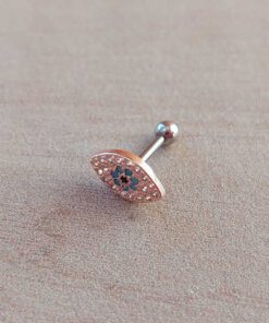ARO ACERO ROSÉ PIERCING OJO TURCO CON STRASS. 9 X 5 MM