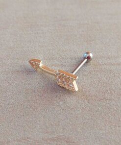 ARO ACERO DORADO PIERCING FLECHA CON STRASS. LARGO 17 MM