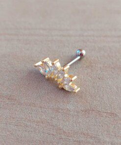 ARO ACERO DORADO PIERCING CON STRASS. LARGO 15 MM