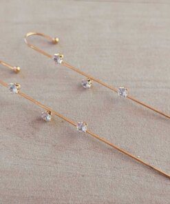 ARO DE ACERO DORADO COLGANTE CON TRES STRASS SOLDADO. LARGO TOTAL 70 MM