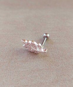 ARO PIERCING ACERO BLANCO HOJA CON STRASS. LARGO 10 MM