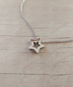 COLGANTE DE ACERO ESLABÓN ESPEJITO CON DIJE ESTRELLA CALADA 15 MM PASA CADENA. LARGO 44 CM + 4 CM EXT.