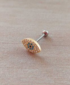 ARO ACERO DORADO PIERCING OJO TURCO CON STRASS. 9 X 5 MM