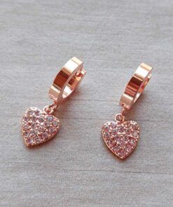 ARO ACERO ROSE ARGOLLA  3 X 13 MM CON DIJE CORAZÓN CON STRASS