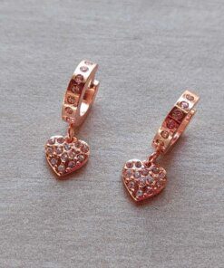 ARO ACERO ROSE ARGOLLA CON STRASS 3 X 13 MM CON DIJE CORAZÓN CON STRASS