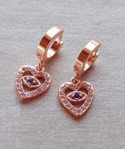 ARO ACERO ROSE ARGOLLA  3 X 13 MM CON DIJE CORAZÓN CON STRASS Y OJO AZUL