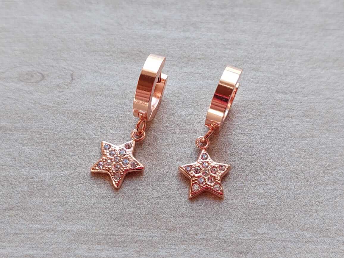 ARO ACERO ROSE ARGOLLA 3 X 13 MM CON DIJE ESTRELLA CON STRASS