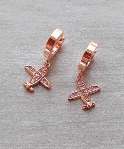 ARO ACERO ROSE ARGOLLA  3 X 13 MM CON DIJE AVIÓN CON STRASS