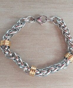 PULSERA DE ACERO ESPIGA 8.0 CON APLIQUE DORADO.