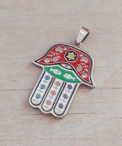 DIJE DE ACERO MANO DE FATIMA ESMALTADA. 35 X 43 MM