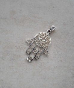 DIJE PLATA MANO DE FATIMA CALADA. 19 X 25 MM