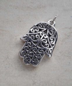 DIJE PLATA INFLADA MANO DE FATIMA. 27 X 40 MM